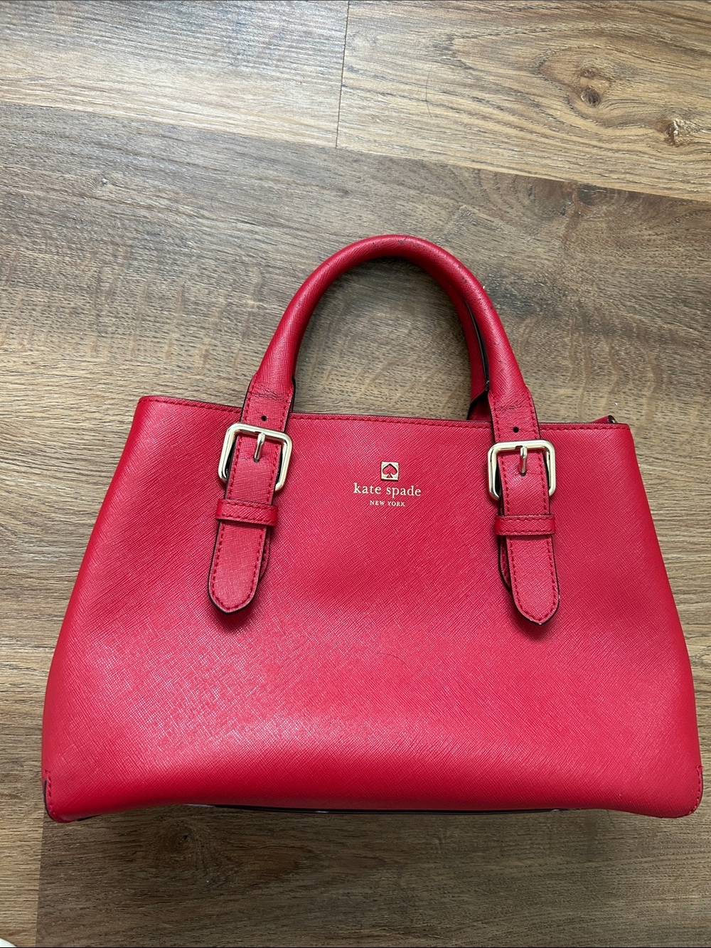 kate spade red leather structured satchel with gold hardware